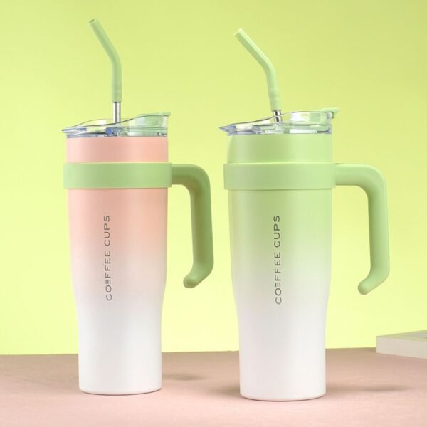 Stainless Steel Double Wall Tumbler with Handle, Stickers & Straw | 1200 Ml | Airtight Cap & Leak-Proof Design | Wide Mouth | Assorted Colors | Box Packing - Image 9