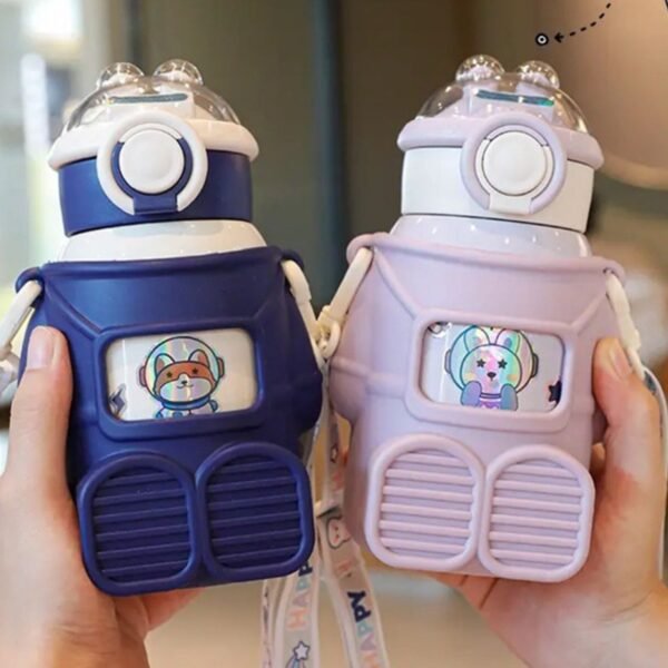 Stainless Steel Insulated Kids Space Sipper | with Straw & Adjustable Strap | Silicone Sleeves & Push Lock Button | 480 Ml | Assorted Colors | Box Packing - Image 2