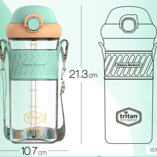 Plastic Tritan Dual Sipper with Straw & Adjustable Strap | Airtight & Leak-Proof | 700 Ml | Assorted Colors | Box Packing - Image 6