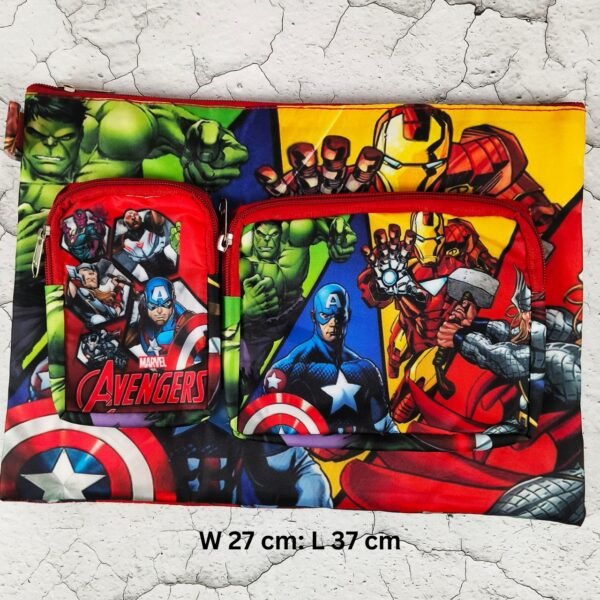 Polyester Character Print Stationery Folder Bag for Kids with Zipper Closure | 2 Front Pocket | 27x37 Cm | Document Bag | Assorted Colors & Prints | OPP Packing - Image 18