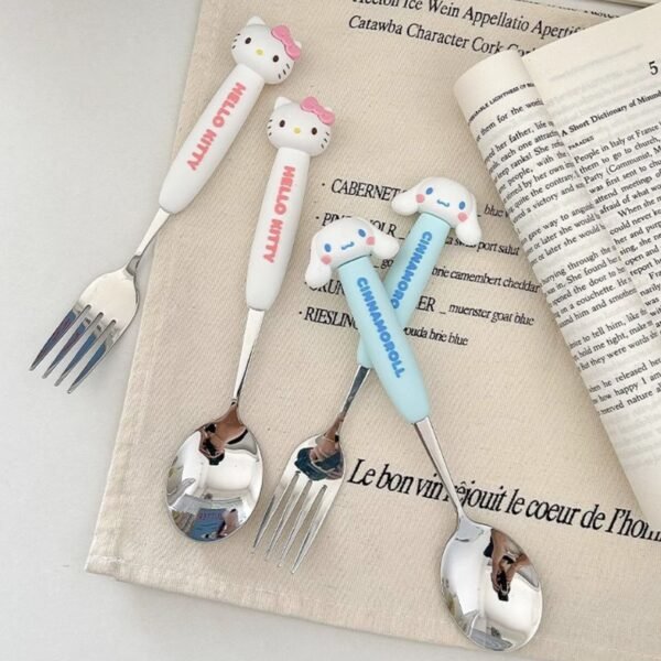 Stainless Steel Spoon & Fork Set | Cure Cartoon Printed | Assorted Design | Plastic Box Packing - Image 3