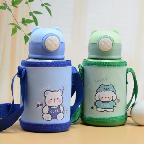 Plastic Kids Sipper with Cover & Strap | Push Lock Button | Airtight & Leak-Proof | 500 ML | Assorted Colors | OPP Packing - Image 5