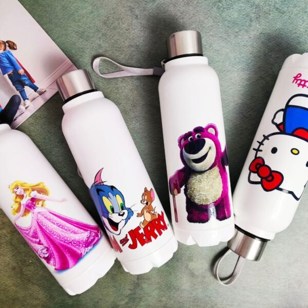 Printed Puff Insulted Bottle | Outer Plastic Inner Steel | 900 Ml | Assorted Prints & Colors | Box Packing - Image 2