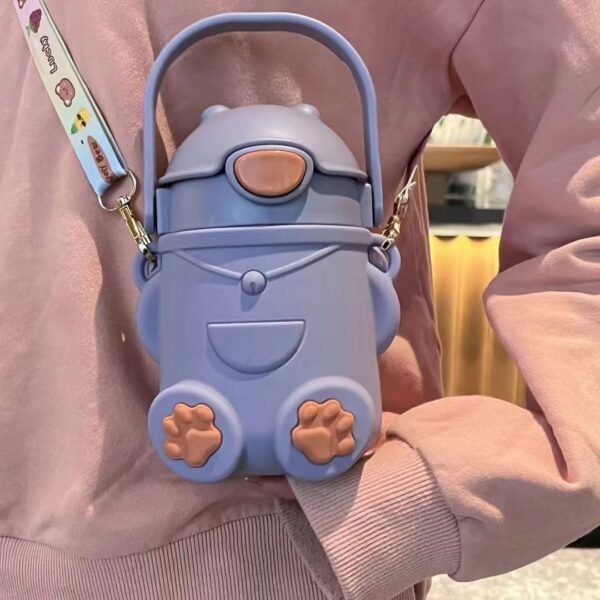 Stainless Steel Cute Bear Sipper with Handle & Strap | Double Wall Insulation | Push Lock Button | Airtight & Leak-proof | 500 ML | Assorted Colors | Box Packing - Image 4