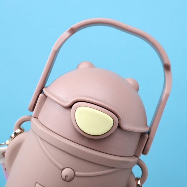 Stainless Steel Cute Bear Sipper with Handle & Strap | Double Wall Insulation | Push Lock Button | Airtight & Leak-proof | 500 ML | Assorted Colors | Box Packing - Image 10