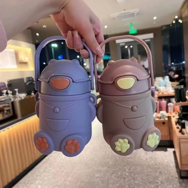 Stainless Steel Cute Bear Sipper with Handle & Strap | Double Wall Insulation | Push Lock Button | Airtight & Leak-proof | 500 ML | Assorted Colors | Box Packing - Image 2