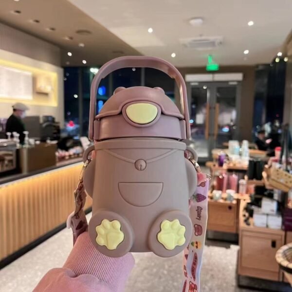 Stainless Steel Cute Bear Sipper with Handle & Strap | Double Wall Insulation | Push Lock Button | Airtight & Leak-proof | 500 ML | Assorted Colors | Box Packing - Image 7
