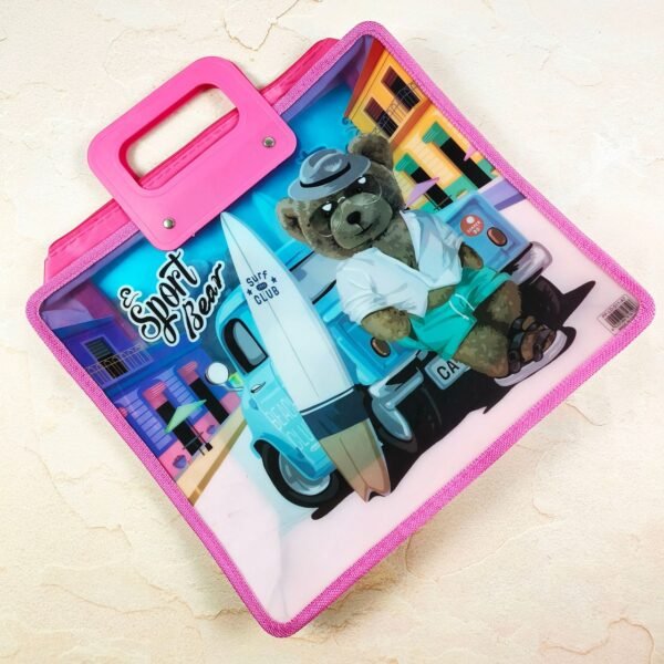 Character Printed PVC Folder Bag for Kids with Zipper & Handle | 37 X 34 Cm | Waterproof | Assorted Printes & Colors | OPP Packing - Image 2