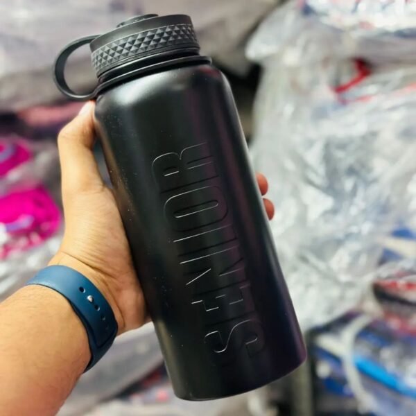 Senior Insulated Bottle with Carry Band | Wide Mouth | 1000 ML| Airtight Leak-Proof | Only Black Color | Box Packing - Image 3