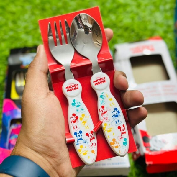 Cartoon Printed Spoon & Fork Set for Kids | 15 Cm | Cutlery Set | Stainless Steel | Assorted Prints | Box Packing - Image 2