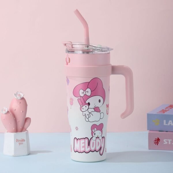 Insulated Tumbler with Handle & Steel Straw | Cartoon Printed | 1200 ML | Airtight & Leak-Proof | Assorted Prints | Box Packing - Image 2