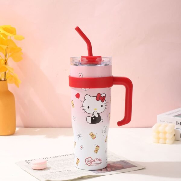 Insulated Tumbler with Handle & Steel Straw | Cartoon Printed | 1200 ML | Airtight & Leak-Proof | Assorted Prints | Box Packing - Image 5