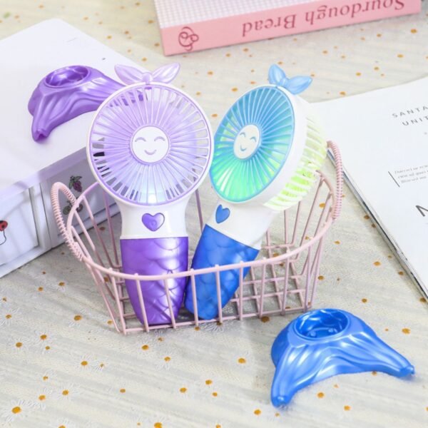 Mermaid Shape Hand Fan with USB Cable | 2 Speed Mode | Recharge & Portable | USB Hand Fan | Assorted Colors | Box Packing - Image 9