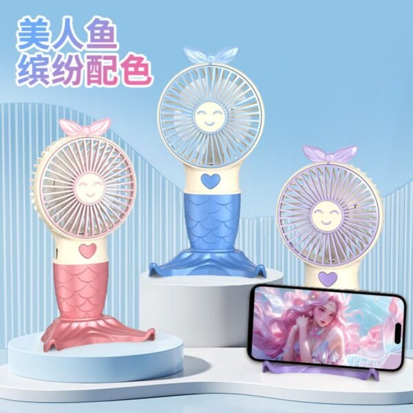 Mermaid Shape Hand Fan Different colors with decorative background