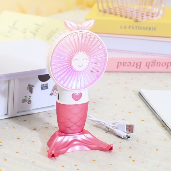 Mermaid Shape Hand Fan with USB Cable | 2 Speed Mode | Recharge & Portable | USB Hand Fan | Assorted Colors | Box Packing - Image 2