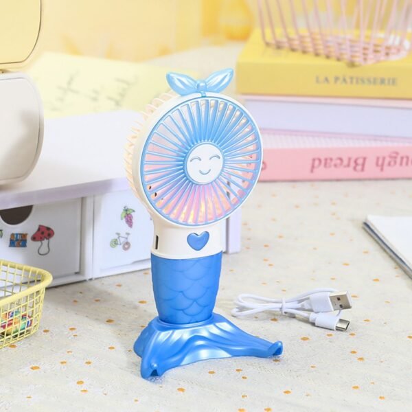 Mermaid Shape Hand Fan with USB Cable | 2 Speed Mode | Recharge & Portable | USB Hand Fan | Assorted Colors | Box Packing - Image 3