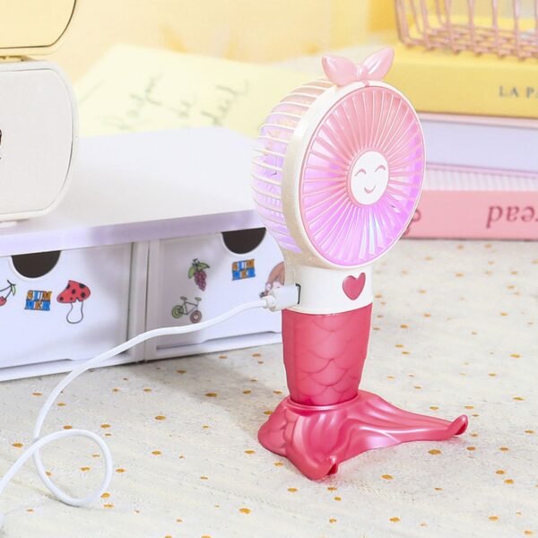 Mermaid Shape Hand Fan with USB Cable | 2 Speed Mode | Recharge & Portable | USB Hand Fan | Assorted Colors | Box Packing - Image 5