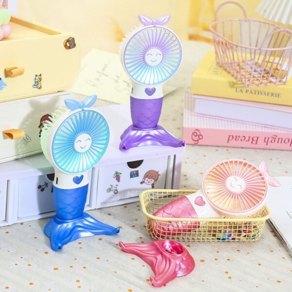 Mermaid Shape Hand Fan with USB Cable | 2 Speed Mode | Recharge & Portable | USB Hand Fan | Assorted Colors | Box Packing - Image 7