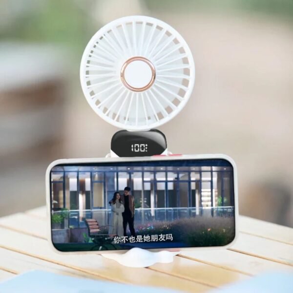 LED Digital Display | Rechargeable USB Hand Fan for Kids | with Hanging Rope & Mobile Stand | 90 Degree Adjustable | 5 Wind Speed | Assorted Colors | Box Packing - Image 3