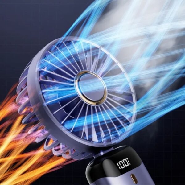 LED Digital Display | Rechargeable USB Hand Fan for Kids | with Hanging Rope & Mobile Stand | 90 Degree Adjustable | 5 Wind Speed | Assorted Colors | Box Packing - Image 6