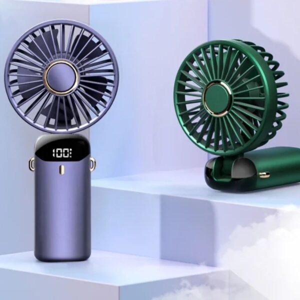 Rechargeable USB Hand Fan Blue & Green color with blue background
