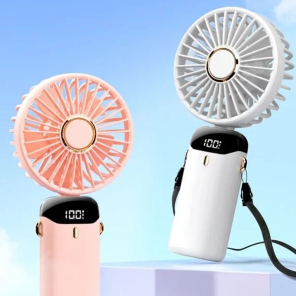 LED Digital Display | Rechargeable USB Hand Fan for Kids | with Hanging Rope & Mobile Stand | 90 Degree Adjustable | 5 Wind Speed | Assorted Colors | Box Packing - Image 2