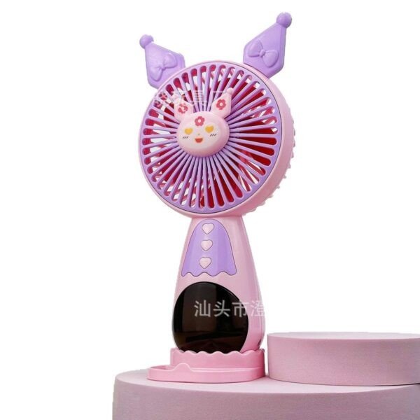 Cute Kawaii Theme Kids USB Hand Fan with Mobile Stand & Light | Compact & Portable | 21 Cm | Assorted Colors | Box Packing - Image 3