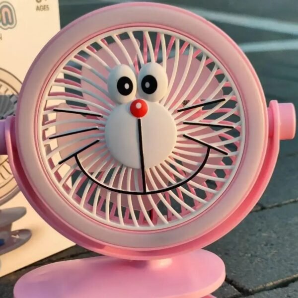 Rechargeable Clip On & Desk Fan with Light & USB Cable | 360 Degree Rotatable | Cartoon Theme Based | Portable | Assorted Colors | Box Packing - Image 2