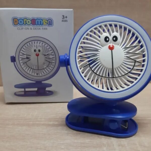 Rechargeable Clip On & Desk Fan with Light & USB Cable | 360 Degree Rotatable | Cartoon Theme Based | Portable | Assorted Colors | Box Packing - Image 3